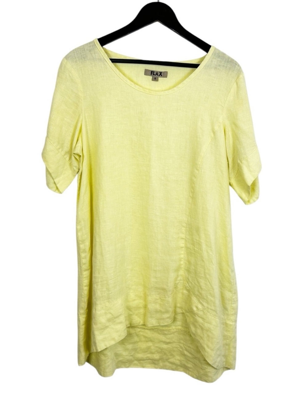 FLAX Women's Linen Short Sleeve Tunic Light Yellow Size Small 100% Linen